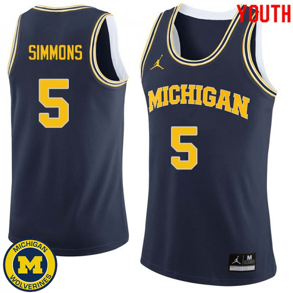 Youth Michigan Wolverines #5 Jaaron Simmons Navy Basketball Basketball Jersey